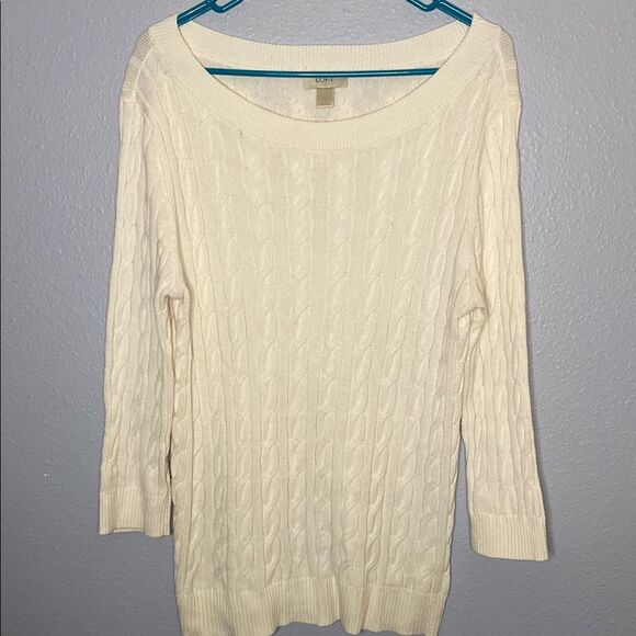 Loft Off White Crew Neck Cable Knit Sweater Size Large - Picture 1 of 10
